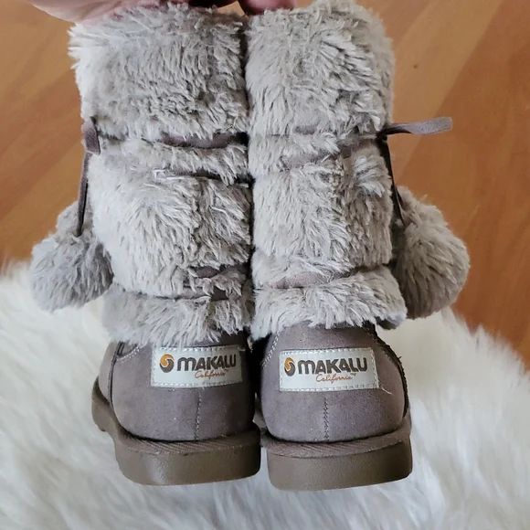 Makalu taupe girls zip up faux fur cozyland boots sz 12 - Picture 5 of 8